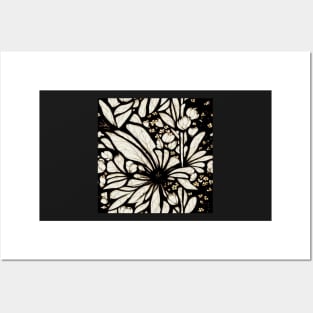 Black and White Vintage Floral Cottagecore Gothic Romantic Flower Peony Rose Leaf Design Posters and Art